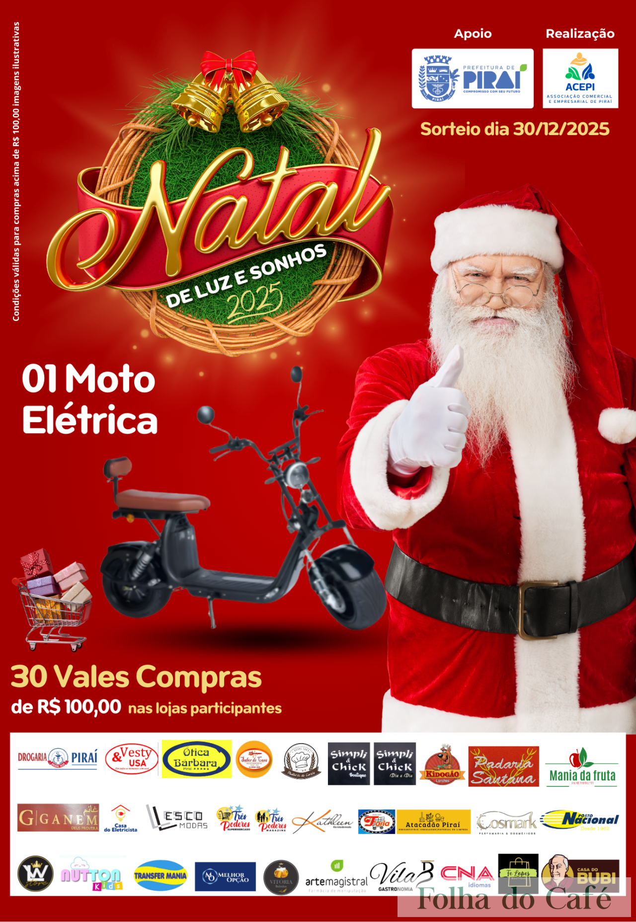 Comércio de Piraí vai sortear moto elétrica e vales compras