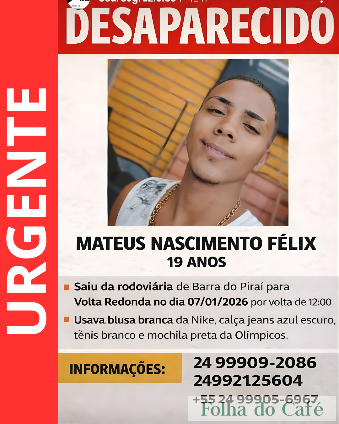 Piraí - Família procura jovem desaparecido