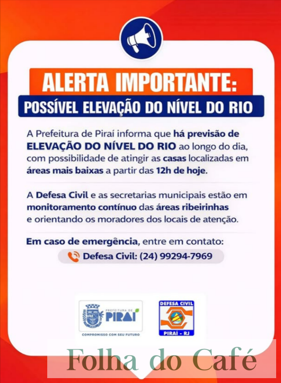 Piraí - Prefeitura alerta para transbordo do Rio Piraí