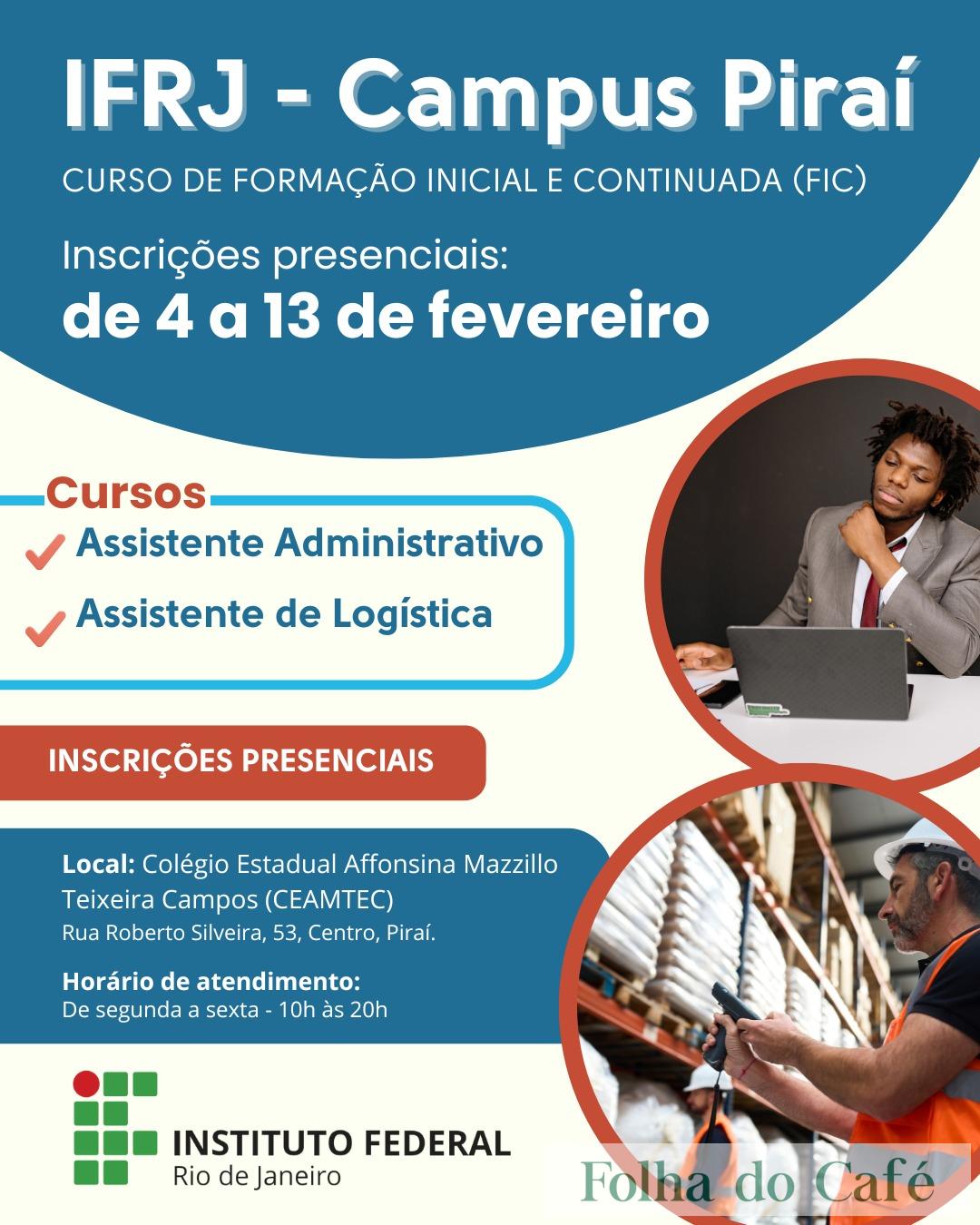 IFRJ abre inscrições para cursos gratuitos em Piraí com 144 vagas disponíveis