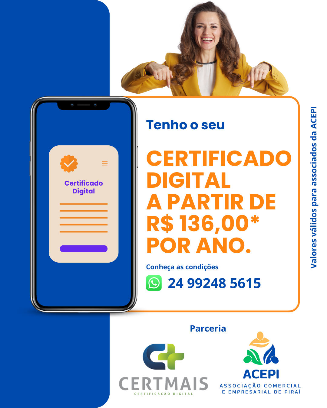 ACEPI e Certmais oferecem Certificado Digital a partir de R$ 136,00 por ano para empresários de Piraí