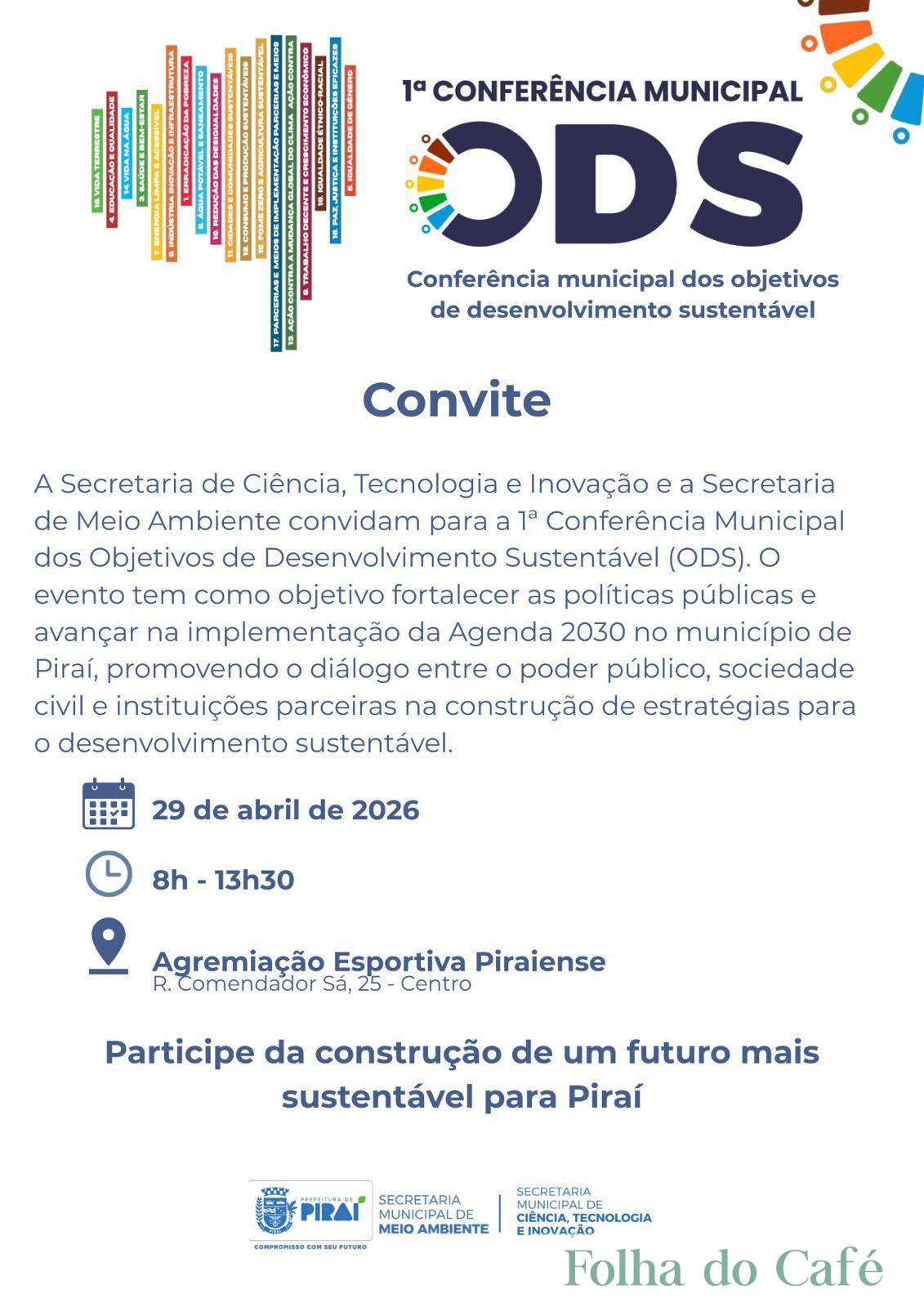 Piraí realiza 1ª Conferência Municipal dos Objetivos de Desenvolvimento Sustentável nesta quarta-feira (29)
