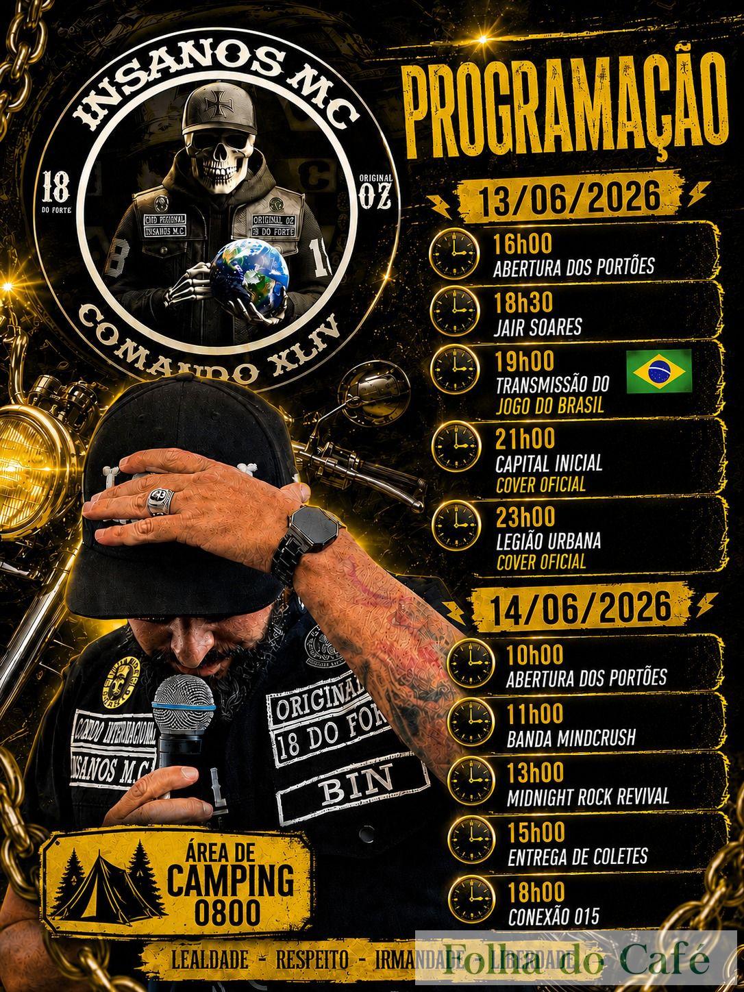 Insanos Moto Clube realiza evento em Piraí nos dias 13 e 14 de junho com shows de rock, transmissão do jogo do Brasil e entrega de coletes