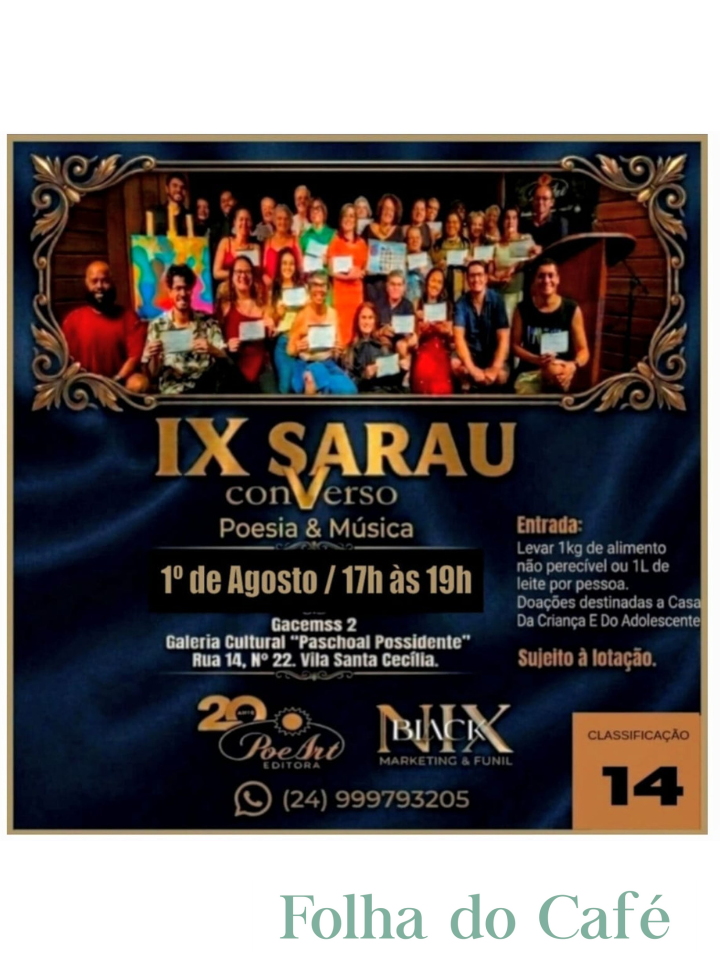 IX Sarau conVerso reúne poesia, música e solidariedade neste sábado em Volta Redonda