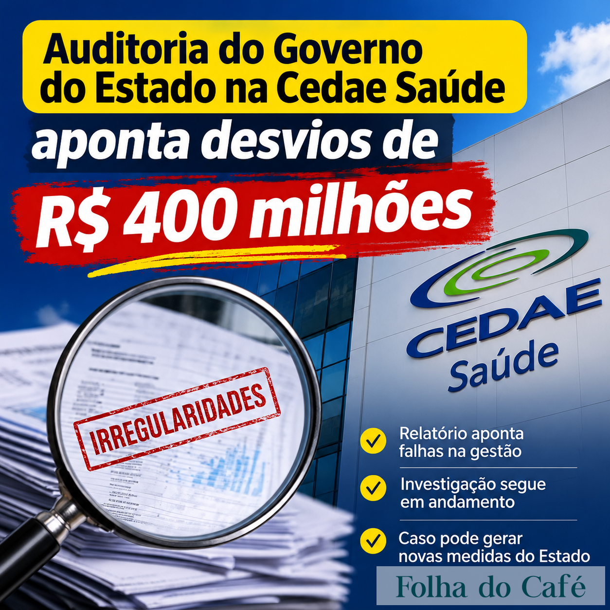 Auditoria do Governo do Estado na Cedae Saúde aponta desvios de R$ 400 milhões