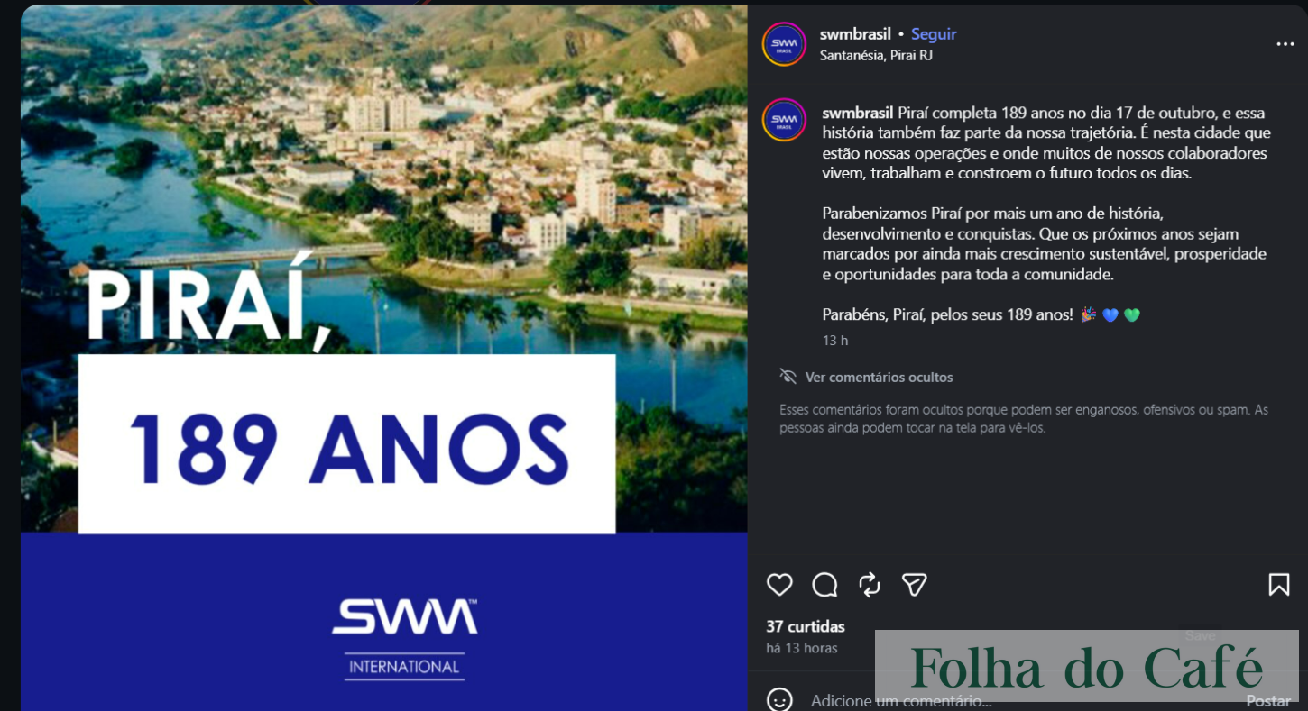 Schweitzer-Mauduit erra na hora de homenagear Piraí e usa imagem de Barra do Piraí 