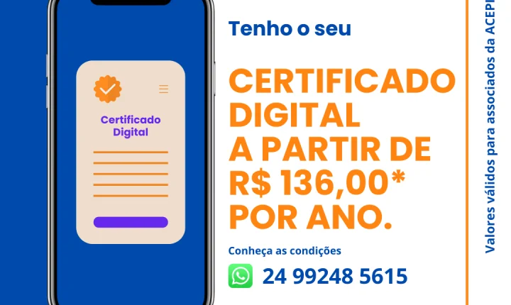 ACEPI e Certmais oferecem Certificado Digital a partir de R$ 136,00 por ano para empresários de Piraí