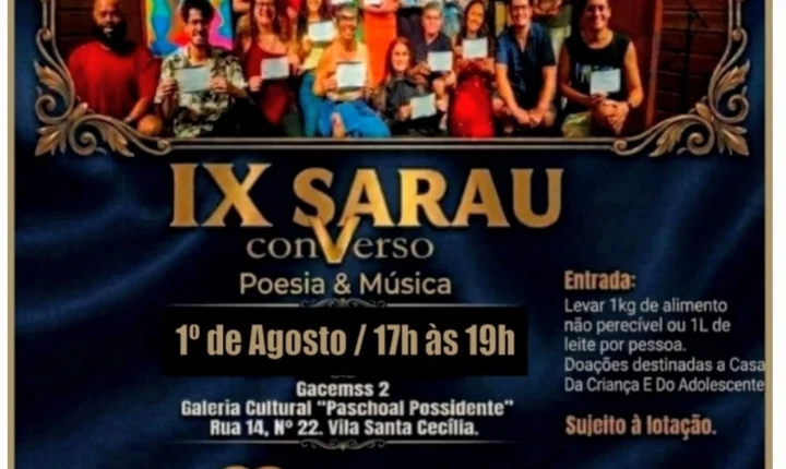 IX Sarau conVerso reúne poesia, música e solidariedade neste sábado em Volta Redonda