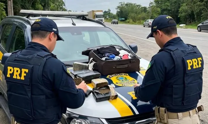 Piraí - PRF prende passageira com 6,2 quilos de haxixe escondidos em mala na Dutra