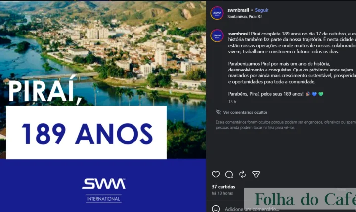 Schweitzer-Mauduit erra na hora de homenagear Piraí e usa imagem de Barra do Piraí 